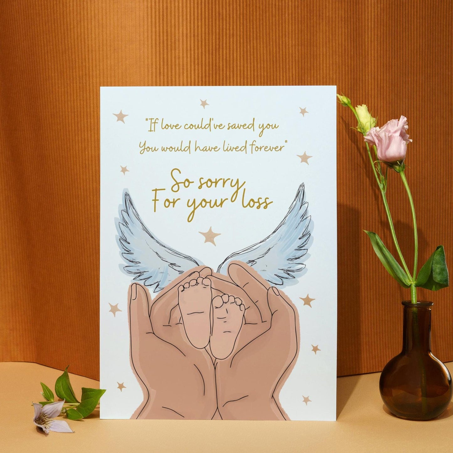Heartfelt Stillbirth Condolence Card - "So Sorry for Your Loss" - Supportive Greetings for Baby Loss - angel wings illustration