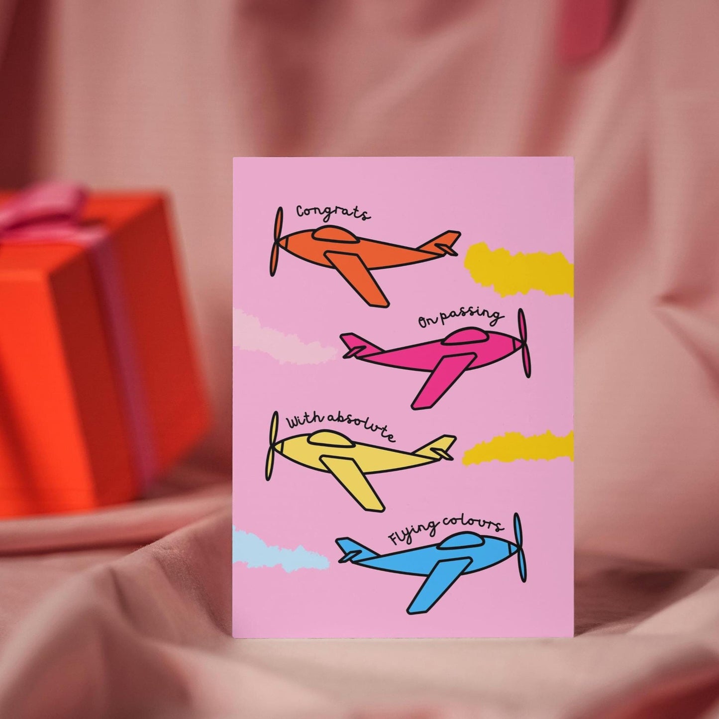 Exam Congratulations Card - Passing with Flying Colours - Cute Colourful Planes Design - Greeting Card