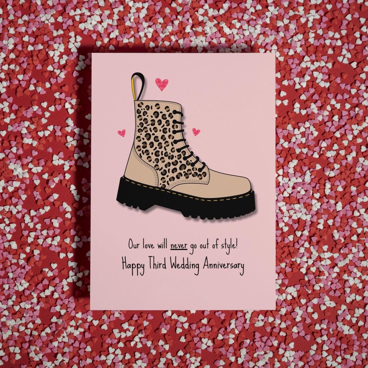 Unique Third Wedding Anniversary Card - Dr Martens Design | Leopard Print | Leather Anniversary | Card for Husband or Wife