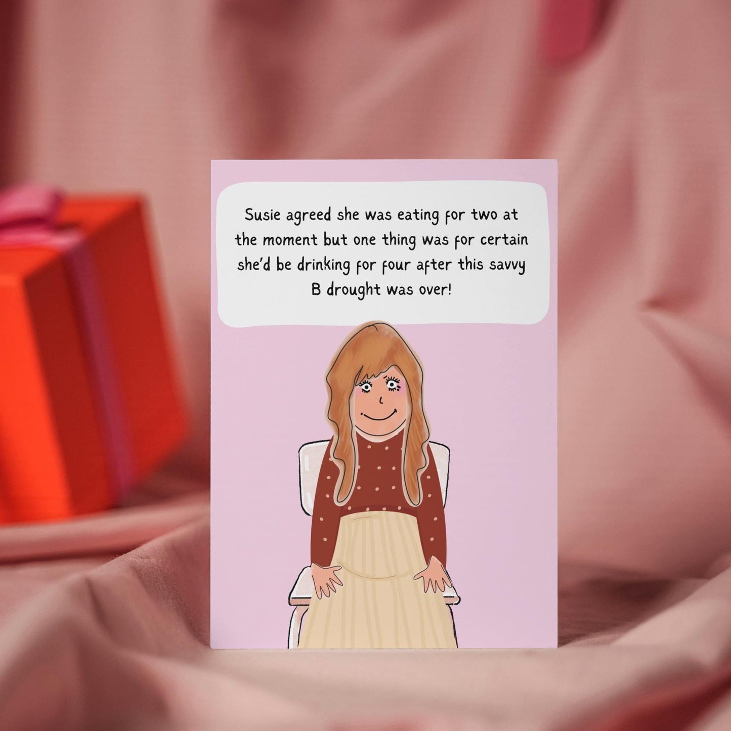 Hilarious Congratulations Baby Card for New Mum | First Time Mum | Mum to Be | Eating for Two | Comical Illustration Card