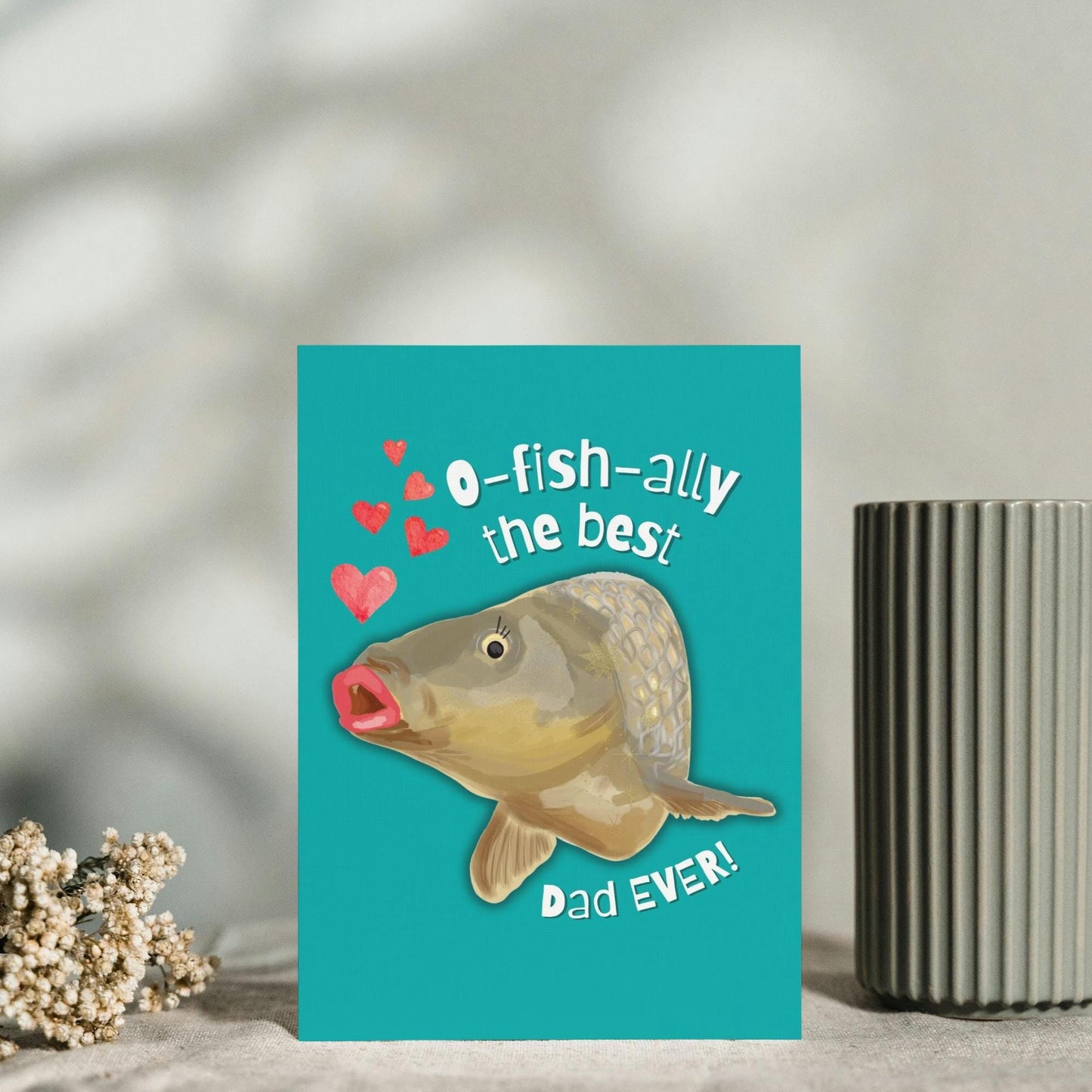 Funny Fish Illustration Father's Day Card – "O-Fish-ally the Best Dad" – Humorous Greeting Card for Dad