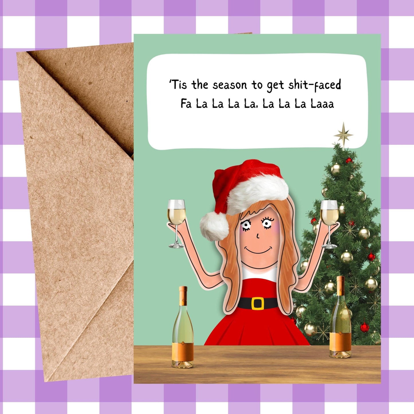Funny Christmas Card - Comic Illustrative drinks at Christmas time - 'Tis the season to get shit-faced - Humorous Friends Card