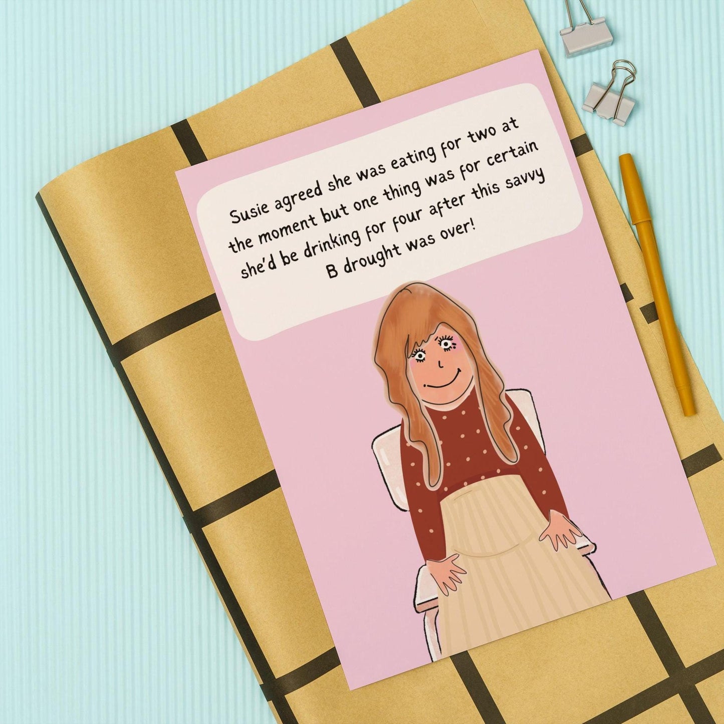 Hilarious Congratulations Baby Card for New Mum | First Time Mum | Mum to Be | Eating for Two | Comical Illustration Card