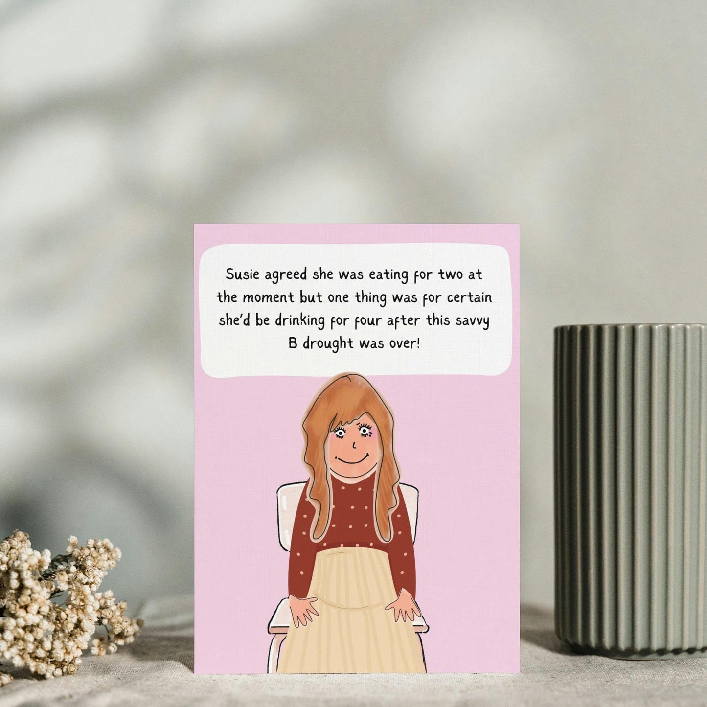 Hilarious Congratulations Baby Card for New Mum | First Time Mum | Mum to Be | Eating for Two | Comical Illustration Card