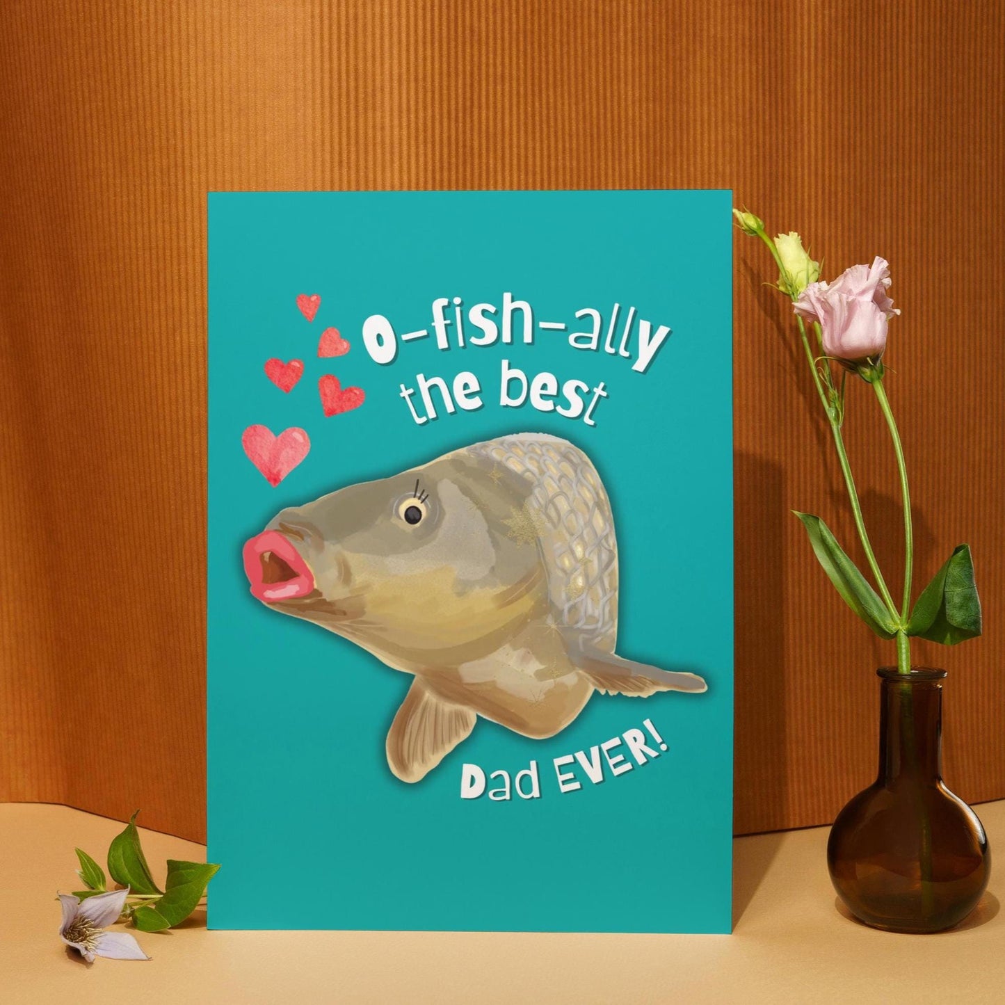 Funny Fish Illustration Father's Day Card – "O-Fish-ally the Best Dad" – Humorous Greeting Card for Dad