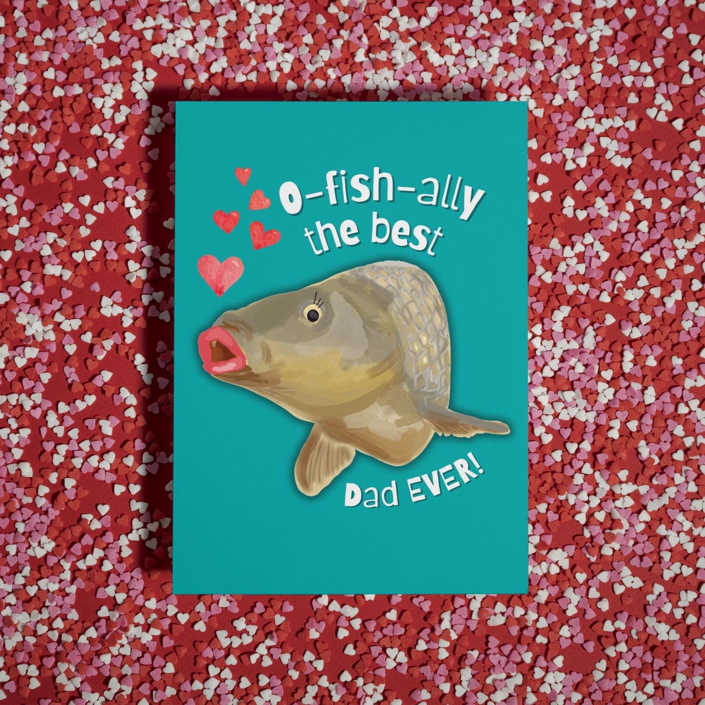 Funny Fish Illustration Father's Day Card – "O-Fish-ally the Best Dad" – Humorous Greeting Card for Dad