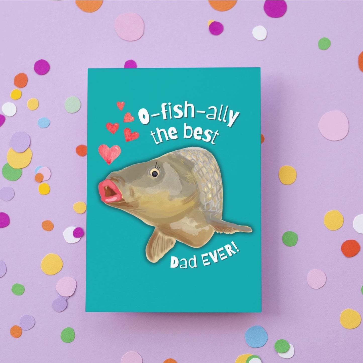 Funny Fish Illustration Father's Day Card – "O-Fish-ally the Best Dad" – Humorous Greeting Card for Dad