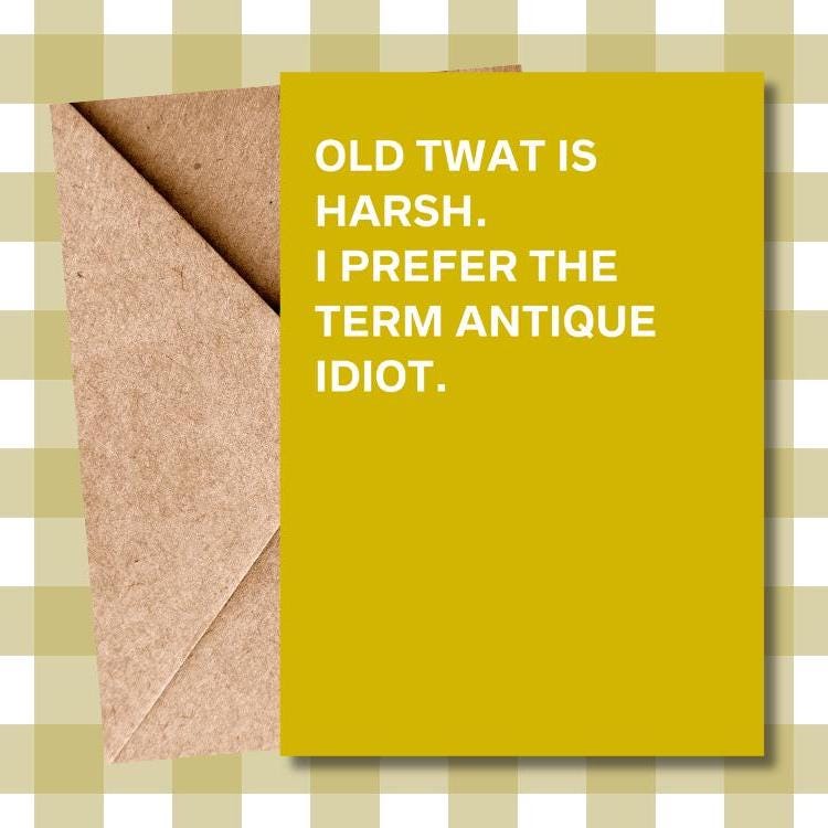 Hilarious Typographic Birthday Card – Rude Banter Card – Antique Idiot – Funny Card for Friends & Family