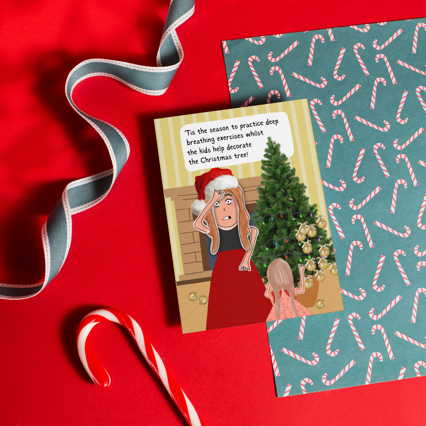 Hilarious Kids Decorating Christmas Tree Greeting Card | Funny Christmas Card for Parents | Comedy Sketch Illustration | Christmas Humour