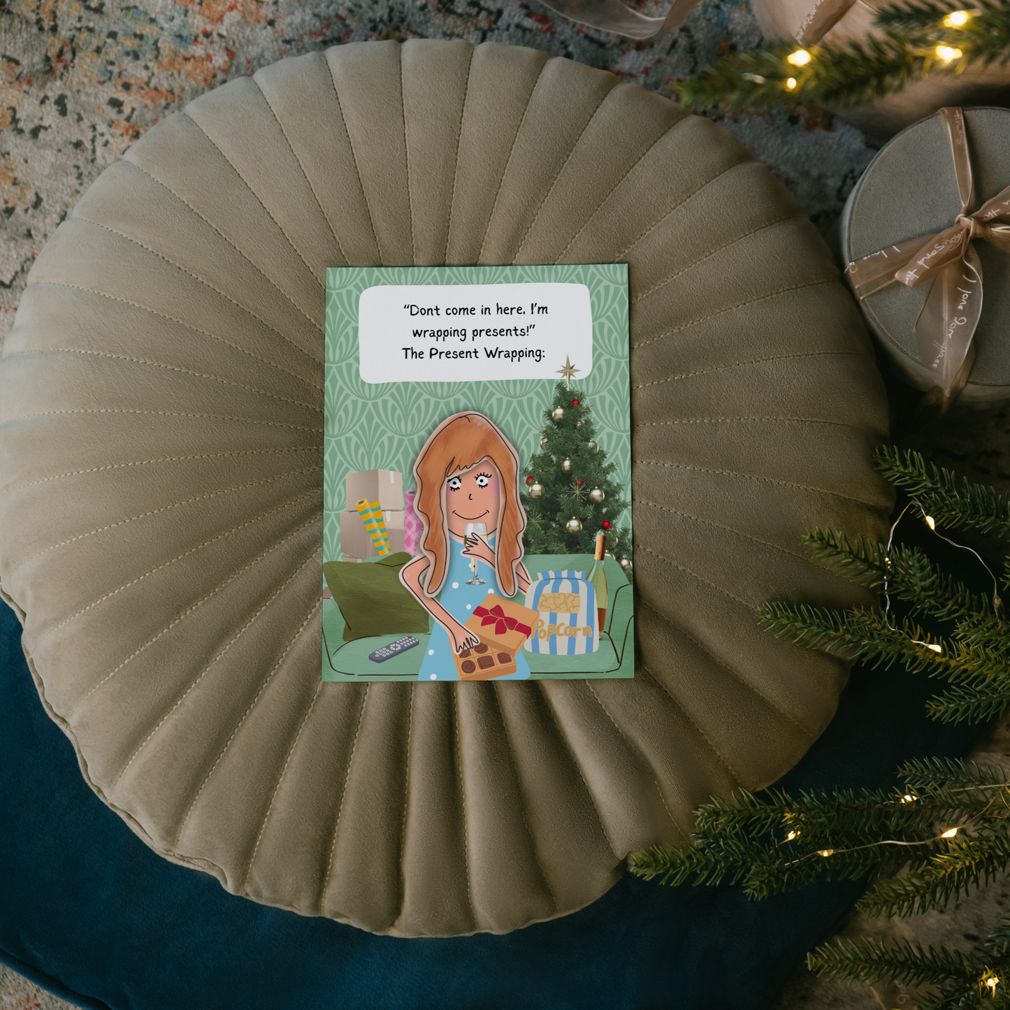 Hilarious Comedy Sketch Christmas Greeting Card Present Wrapping, Wine and Chocolates Funny Christmas Card for Friends & Family
