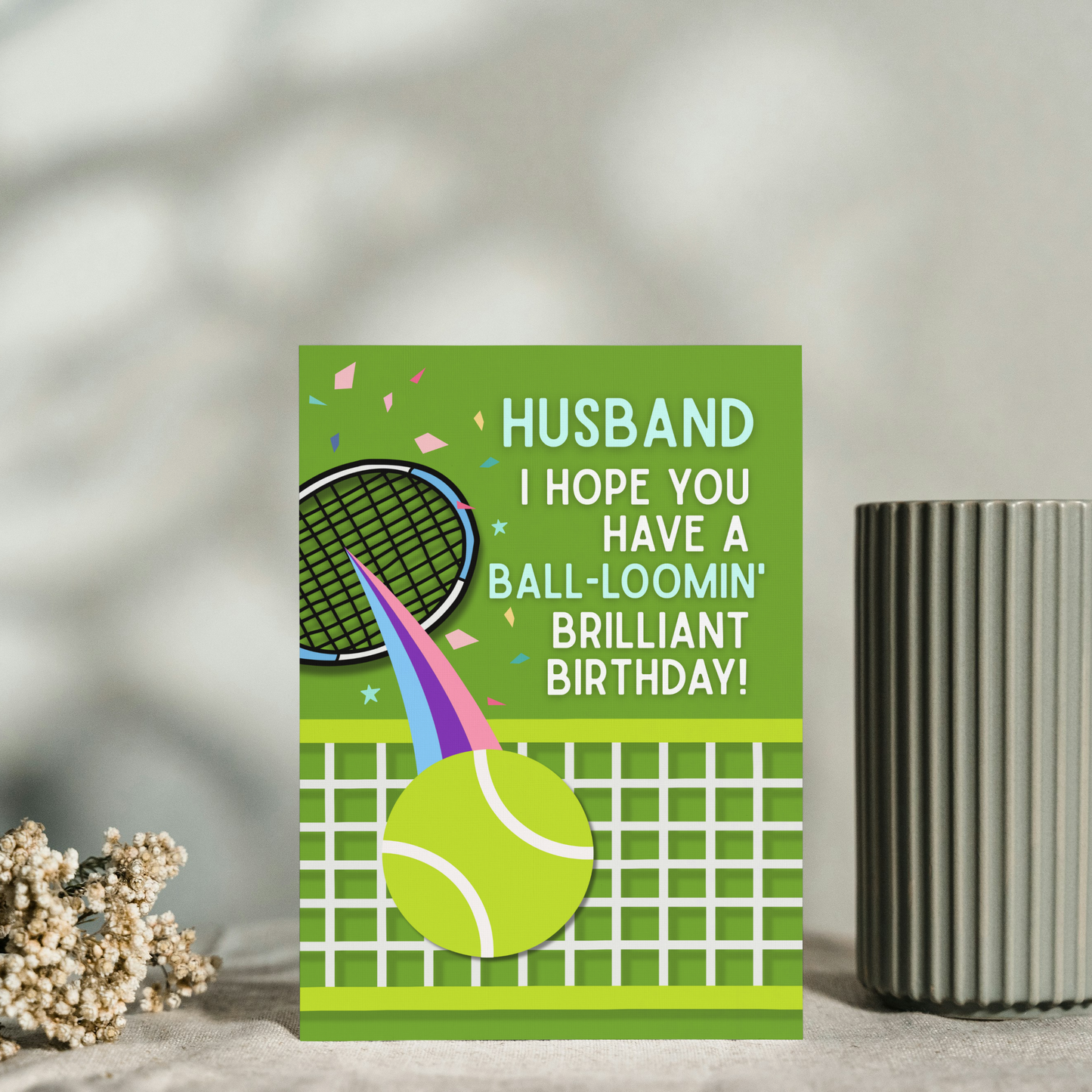 Husband Birthday Card - Tennis Pun - Ball-loomin' Brilliant Birthday Card for Him