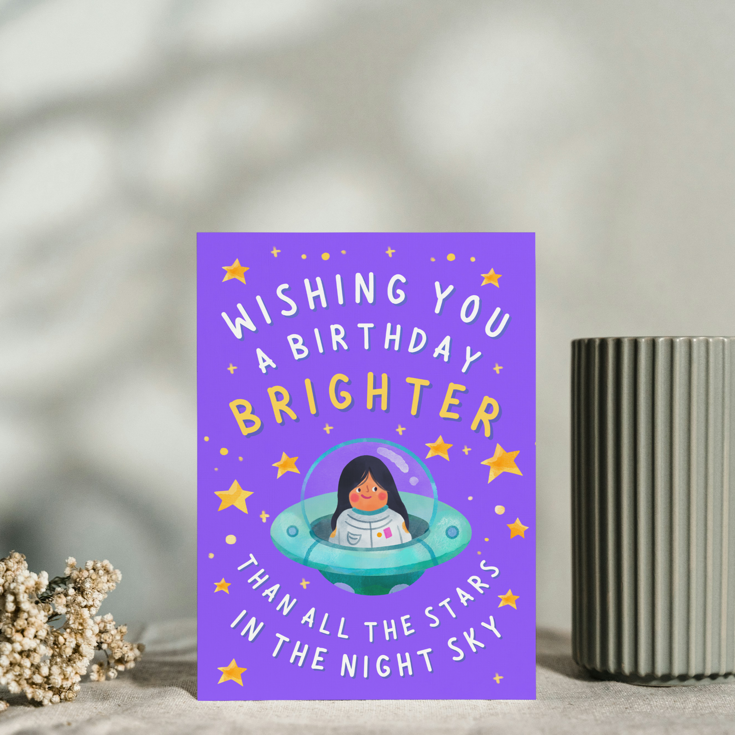 Little Girl Birthday Card – Astronaut & Star Illustration – Wishing You a Birthday Brighter Than the Stars in the Night Sky
