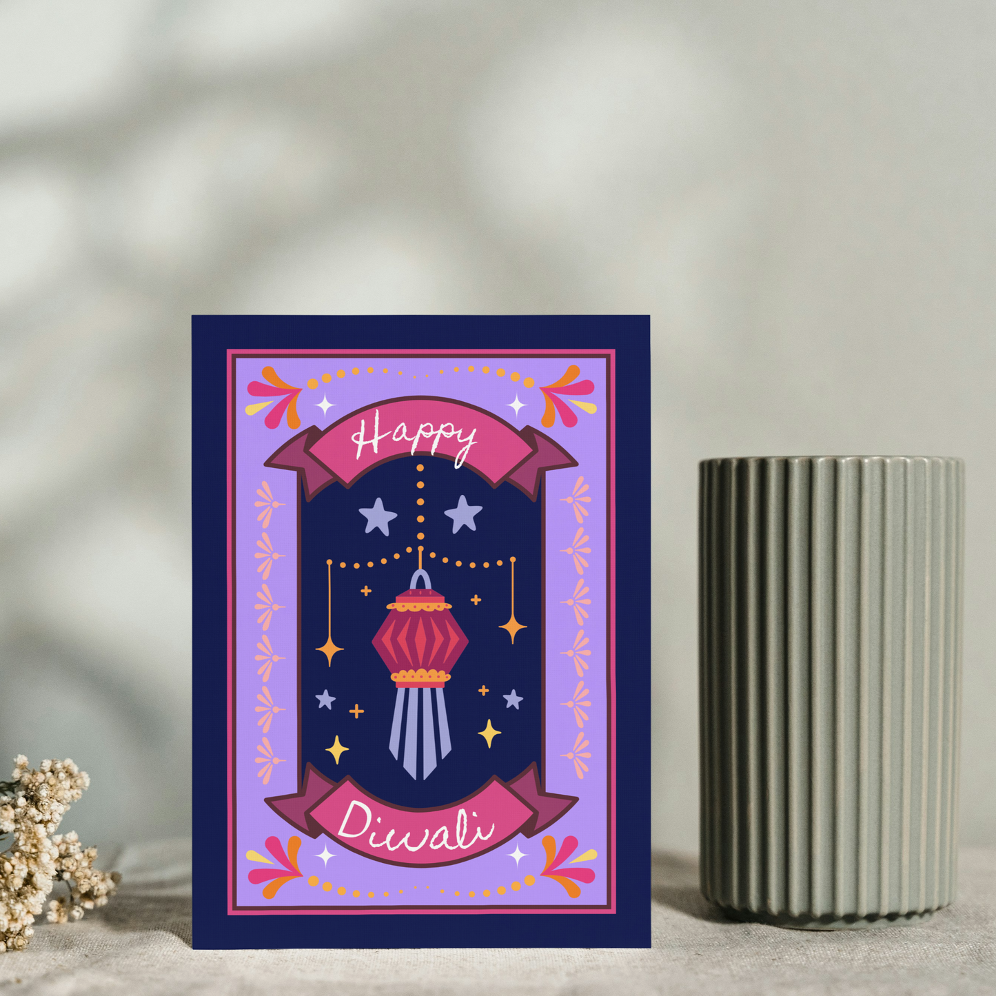 Happy Diwali Greeting Card – Colourful Hanging Lantern Card – Diwali Celebration Card – Festival of Lights Card – Diwali Wishes Card