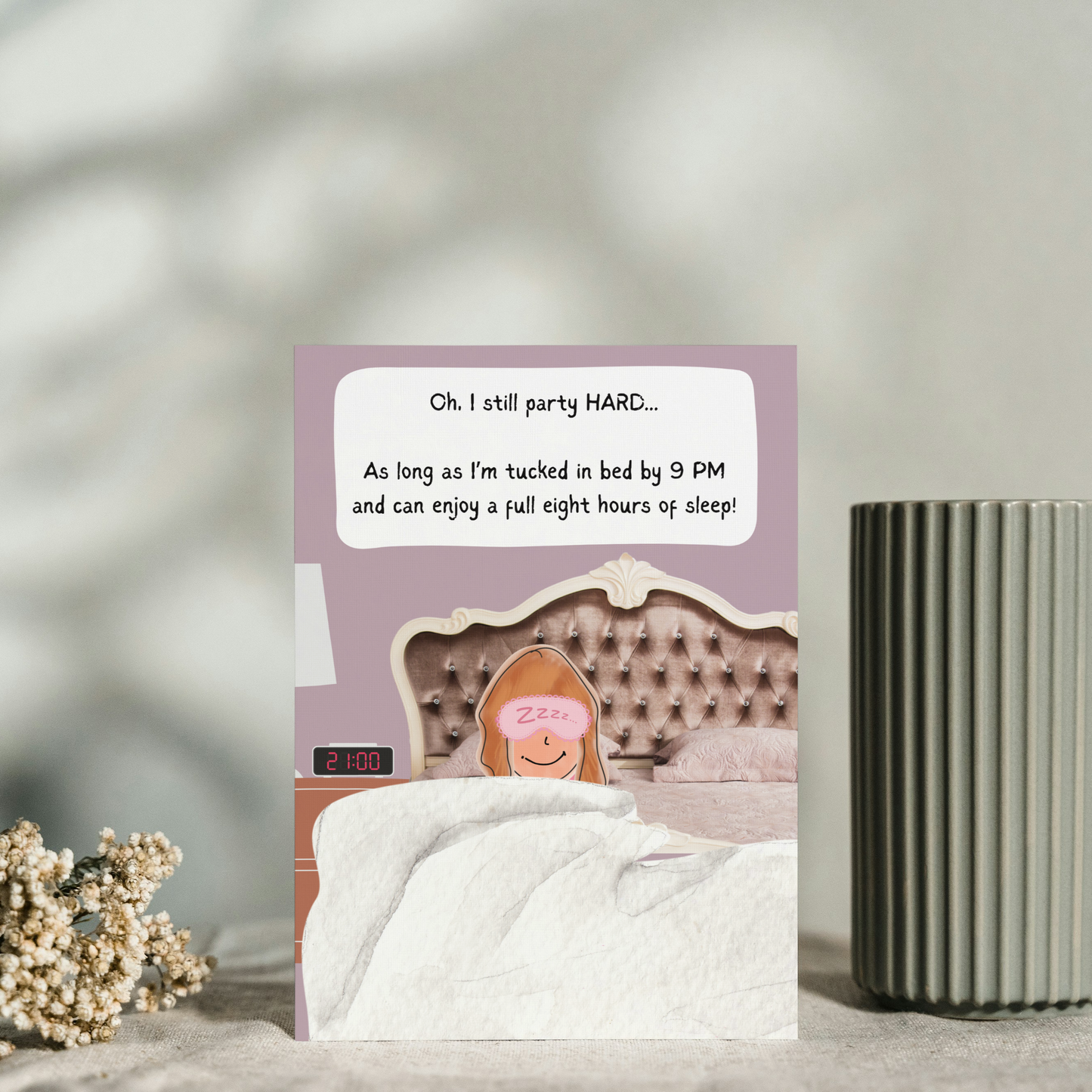 Funny Birthday Card — Party Hard 'Til 9PM — Humorous Banter Card for Him, Her, Friends — Witty Birthday Greeting — Humorous Party Card