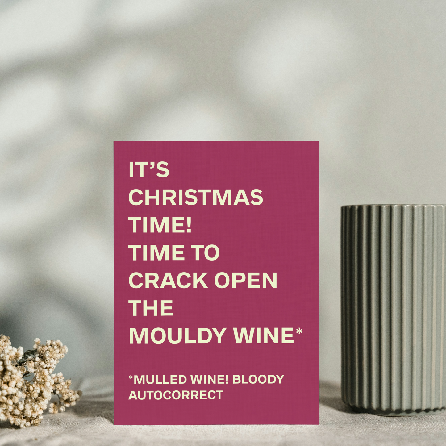 Funny Christmas Card - Autocorrect Mouldy Wine - Humorous Mulled Wine Joke Card - Xmas Greeting Card for Wine Lovers and Humour Fans