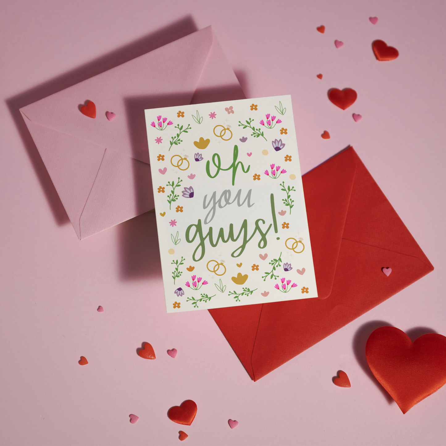 Oh You Guys Wedding Card - Ditsy Flowers Congratulations Mr & Mrs - Engagement Card