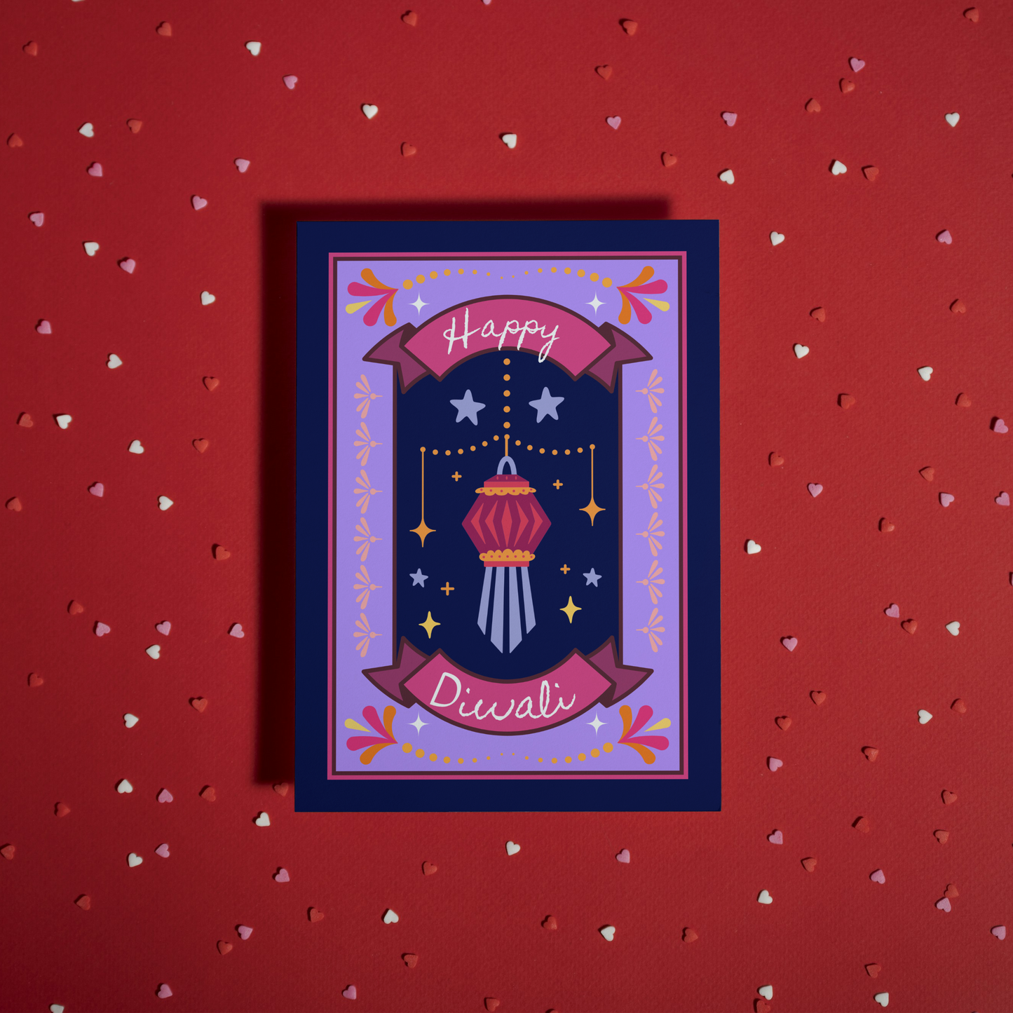 Happy Diwali Greeting Card – Colourful Hanging Lantern Card – Diwali Celebration Card – Festival of Lights Card – Diwali Wishes Card