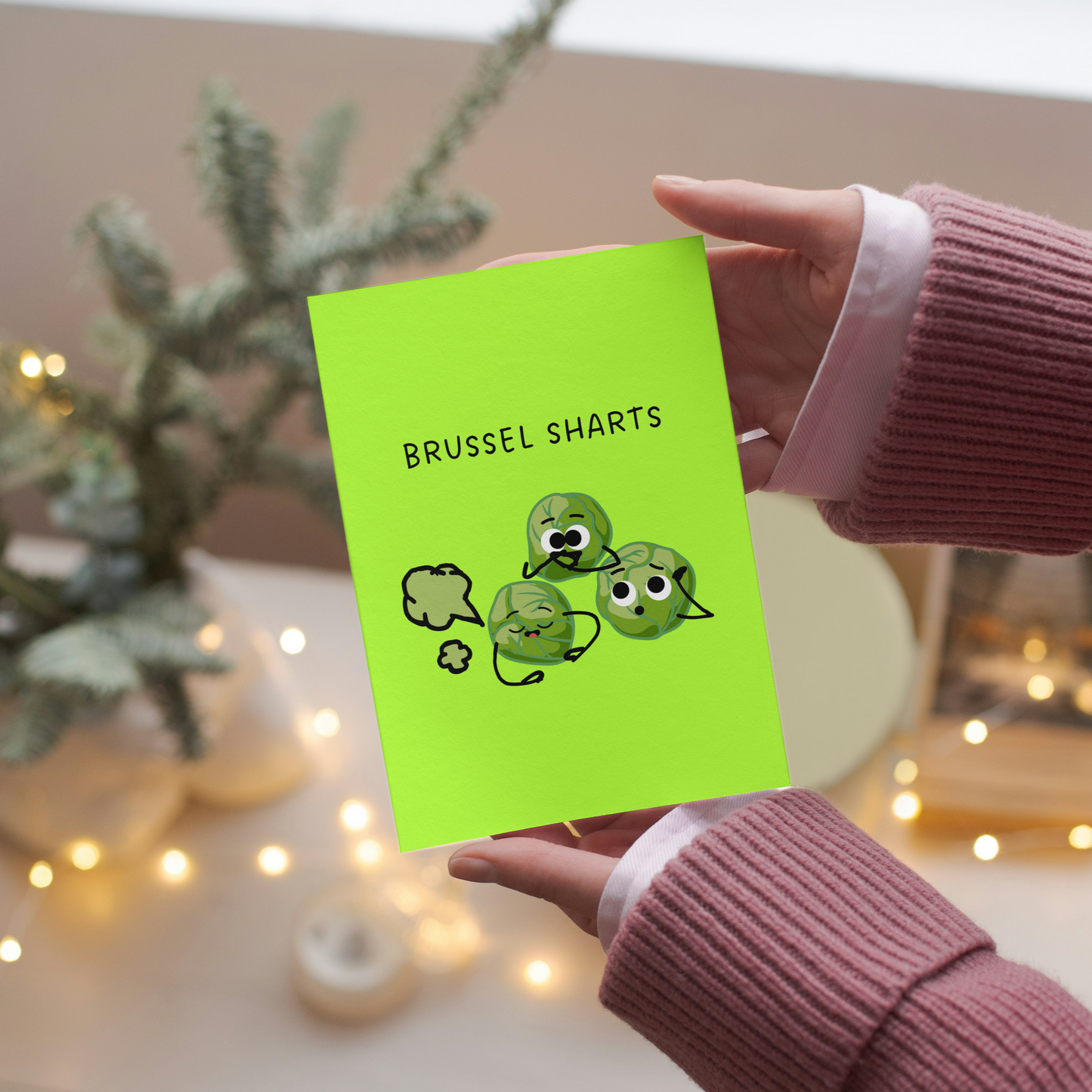 Hilarious Brussel Sprouts Christmas Card – Funny 'Brussel Sharts' Banter Greeting Card for Holiday Cheer