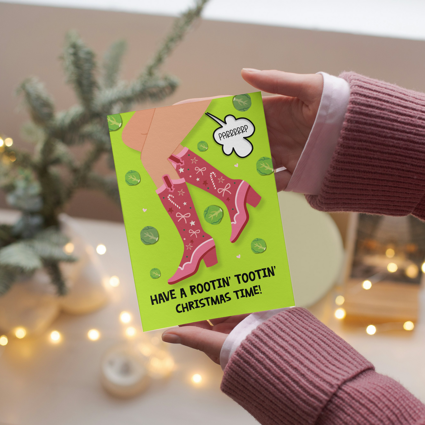 Funny Christmas Card – Cowgirl Fart Joke, Rootin' Tootin' Festive Greeting Card