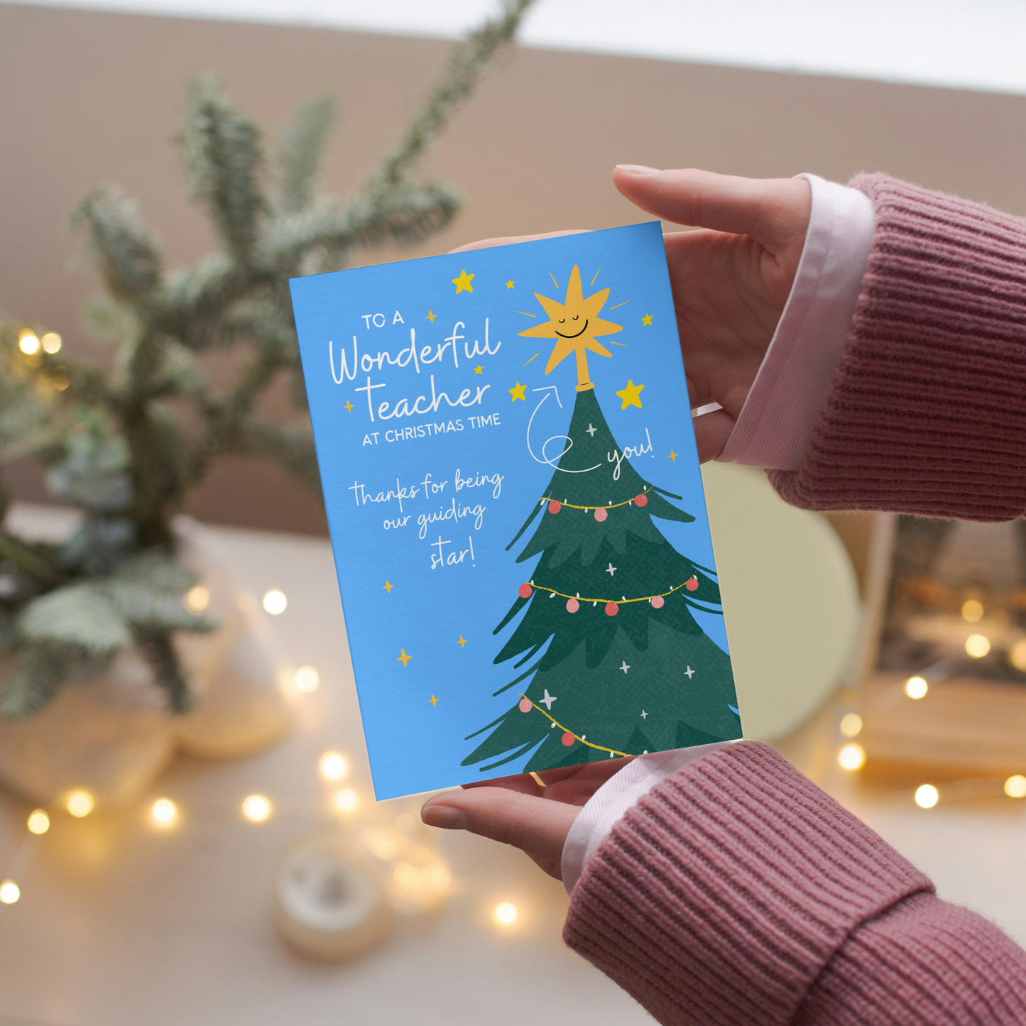 Christmas Card for Teacher - Thank You for Being Our Guiding Star - Star Tree Topper Design - From Students