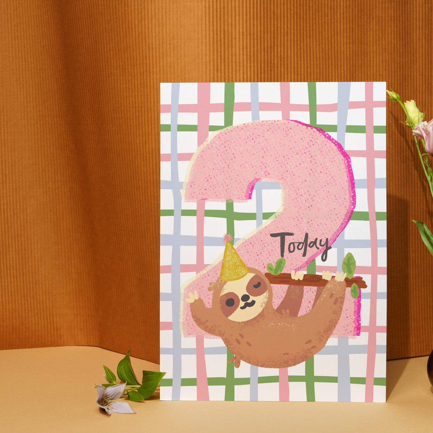 Cute Second Birthday Children's Card – Two Sloth Woodland Watercolour Design