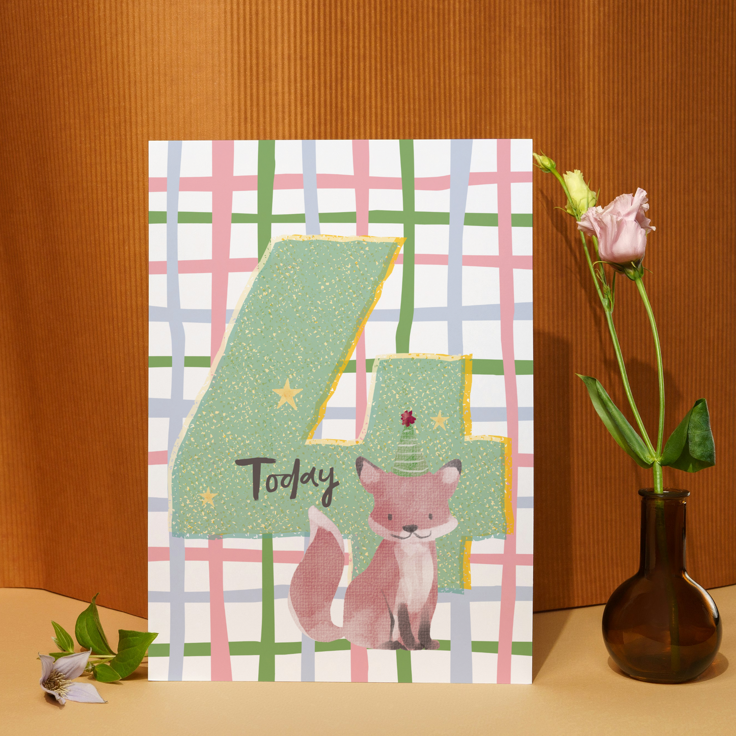 Cute Woodland Animal Fox 4th Birthday Greeting Card for Kids | Adorable Children's Birthday Card