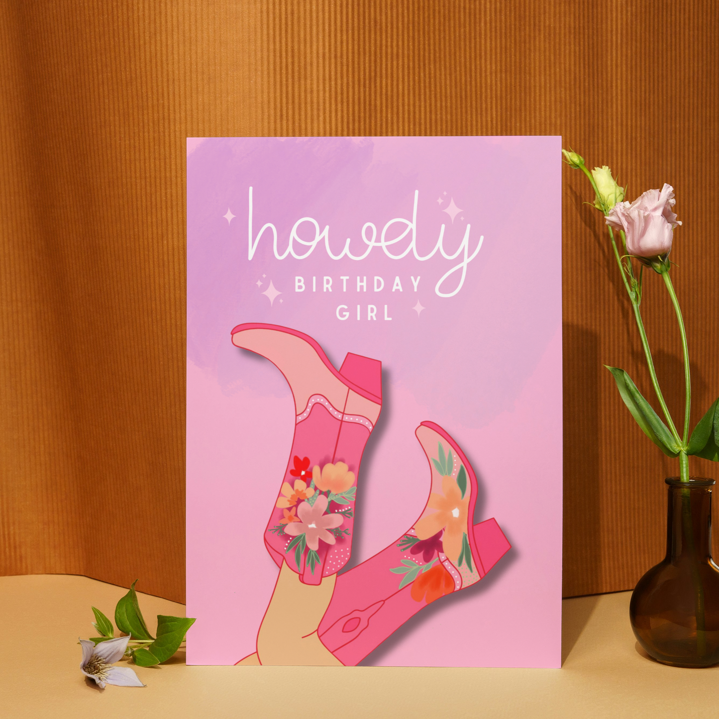 Howdy Birthday Girl - Floral Cowboy Boots Birthday Card for Her | Handmade Greeting Card for Women | Western Themed Birthday Card
