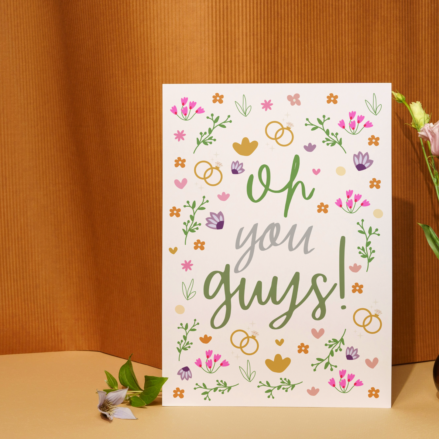Oh You Guys Wedding Card - Ditsy Flowers Congratulations Mr & Mrs - Engagement Card