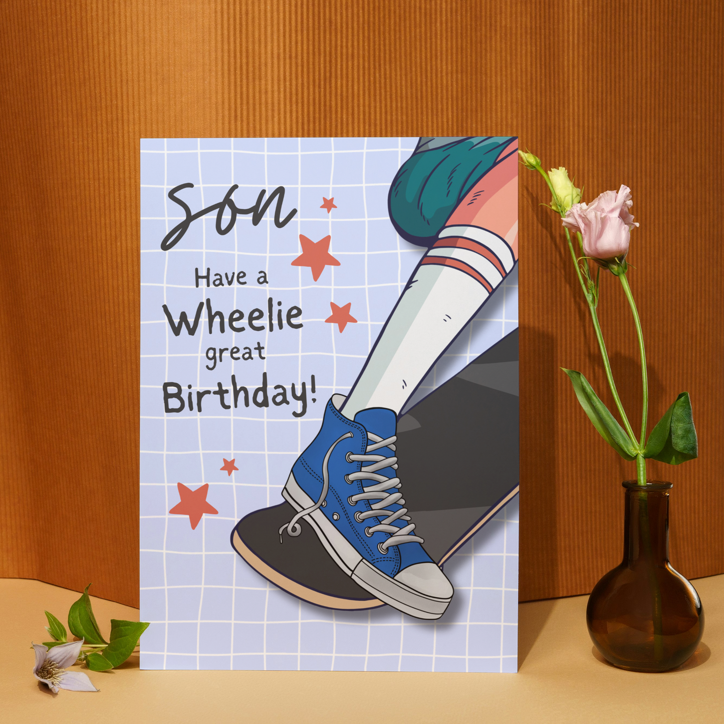 Skater Son Birthday Card – Have a Wheelie Great Birthday – Skateboarding Son Card – Fun Son Birthday Card with Pun