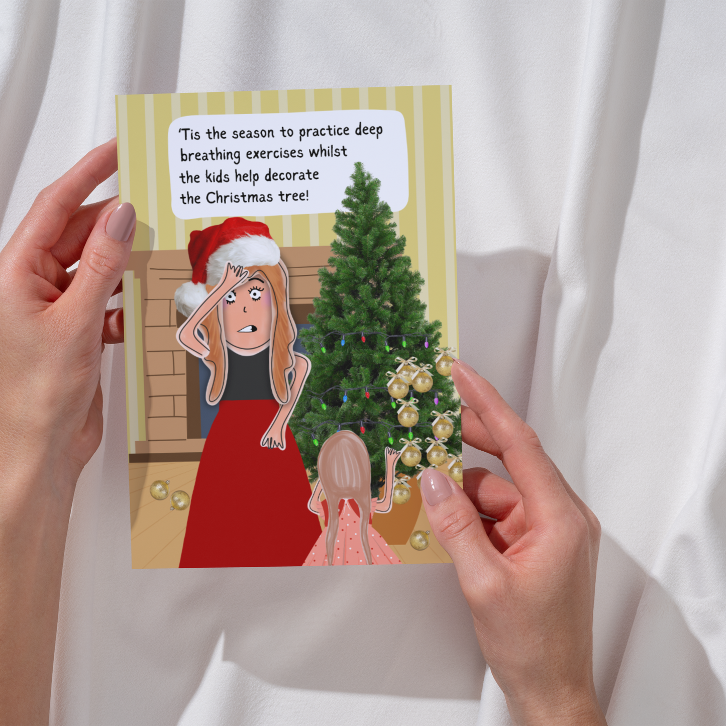 Hilarious Kids Decorating Christmas Tree Greeting Card | Funny Christmas Card for Parents | Comedy Sketch Illustration | Christmas Humour