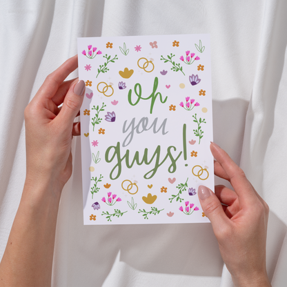 Oh You Guys Wedding Card - Ditsy Flowers Congratulations Mr & Mrs - Engagement Card