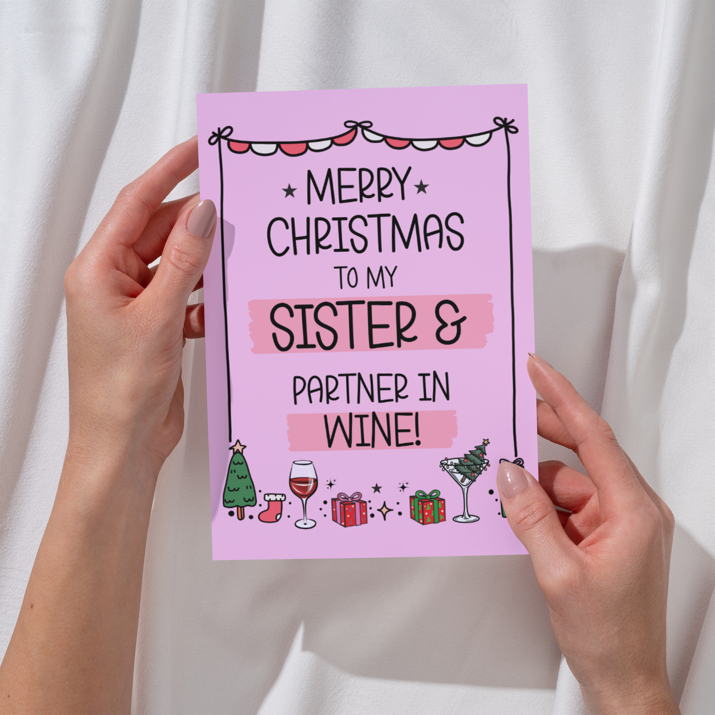 Funny Sister Christmas Card - Partner in Wine - Wine Themed Christmas Card for Sister