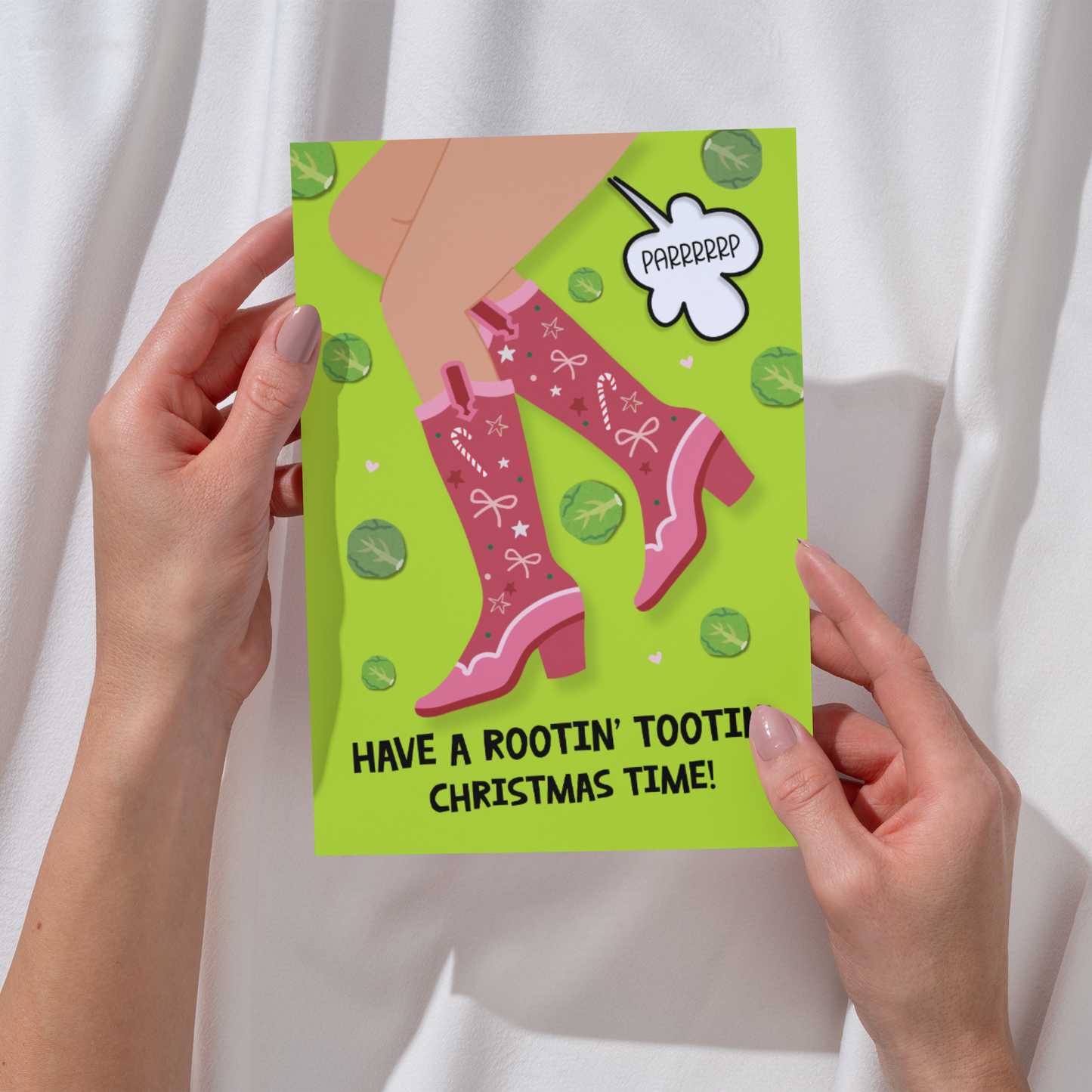 Funny Christmas Card – Cowgirl Fart Joke, Rootin' Tootin' Festive Greeting Card