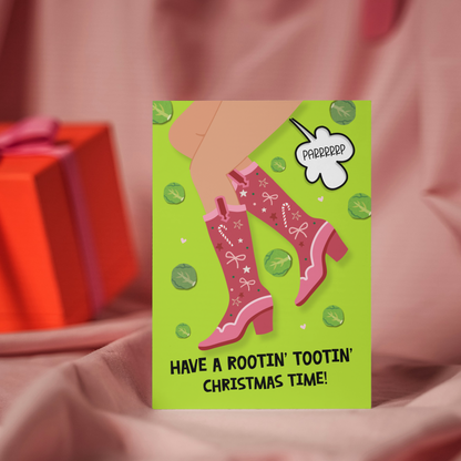 Funny Christmas Card – Cowgirl Fart Joke, Rootin' Tootin' Festive Greeting Card