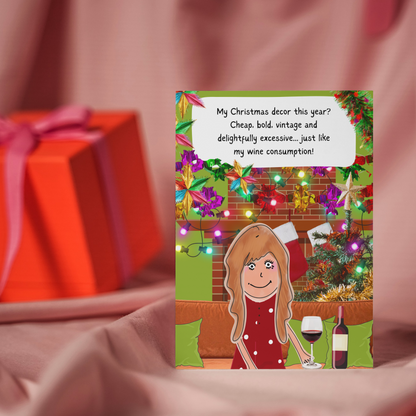 Funny Christmas Card - Nostalgic Retro Christmas Decorations - Bold Decor - Wine Joke