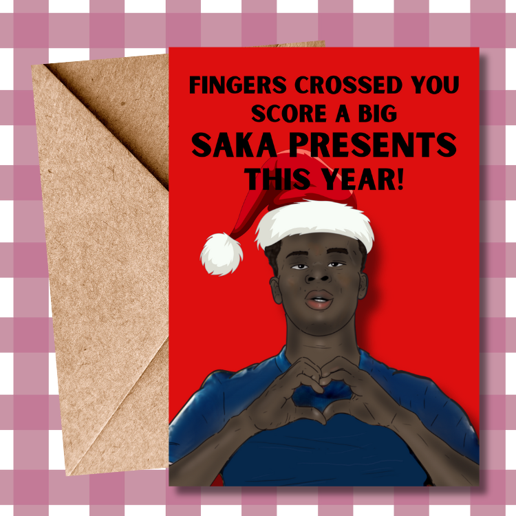 Bukayo Saka Christmas Card - Saka Presents - Arsenal Fan Football Christmas Card