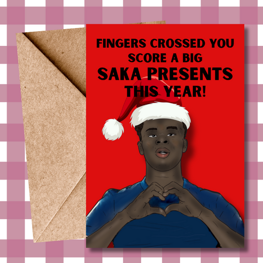 Bukayo Saka Christmas Card - Saka Presents - Arsenal Fan Football Christmas Card