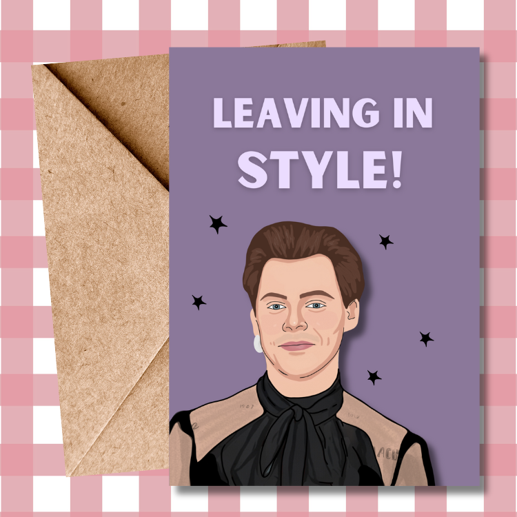 Funny Leaving in Style Harry Styles Leaving Card – Humorous Colleague Farewell Card – Perfect for Work Colleagues & Friends