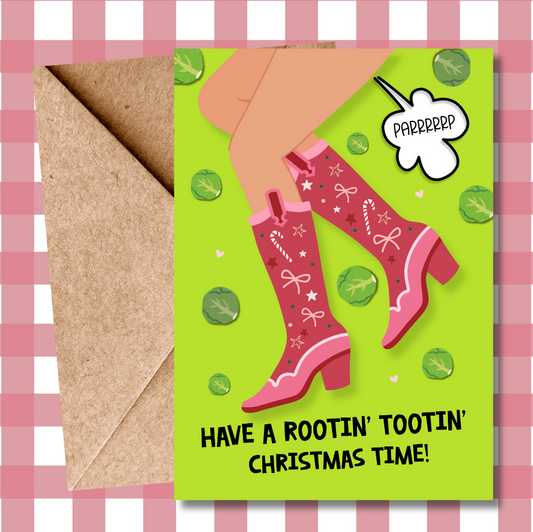 Funny Christmas Card – Cowgirl Fart Joke, Rootin' Tootin' Festive Greeting Card