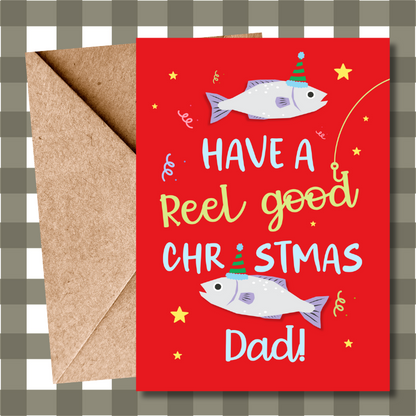 Fishing Christmas Card for Dad – 'Reel Good Christmas' Pun