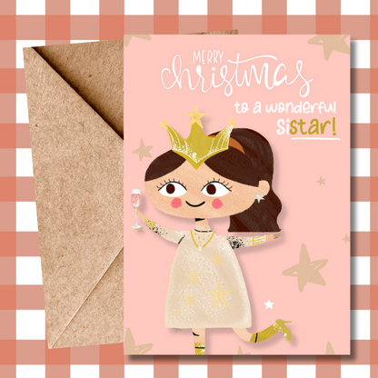 Funny Sister Christmas Card | Star Pun Greeting - for her