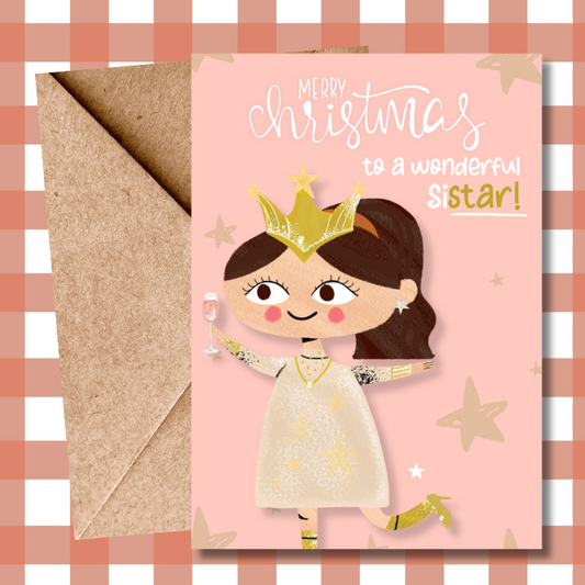 Funny Sister Christmas Card | Star Pun Greeting - for her