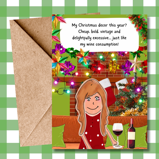 Funny Christmas Card - Nostalgic Retro Christmas Decorations - Bold Decor - Wine Joke
