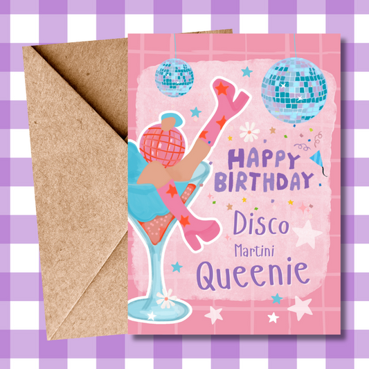 Birthday Disco Martini Queenie - Fun Illustrative Birthday Card | Party & Celebration Card