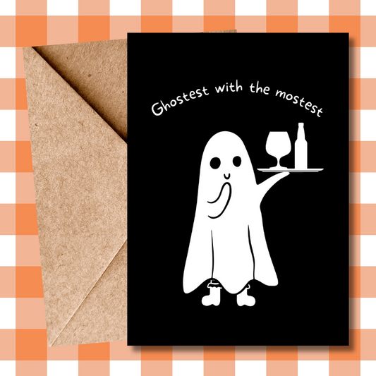 Happy Halloween Card, Funny Halloween Card, Funny Ghost, ghostest with the mostest pun Card