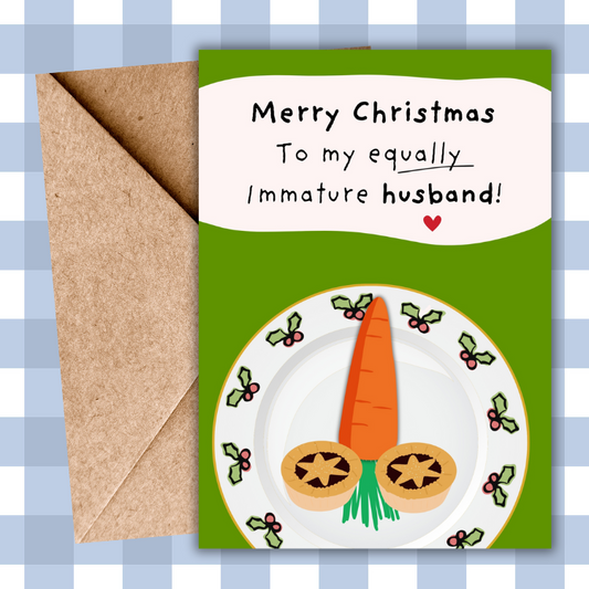 Funny Rude Christmas Card for Husband, Carrot & Mince Pie Design, Cheeky Xmas Card, Adult Humour Greeting Card