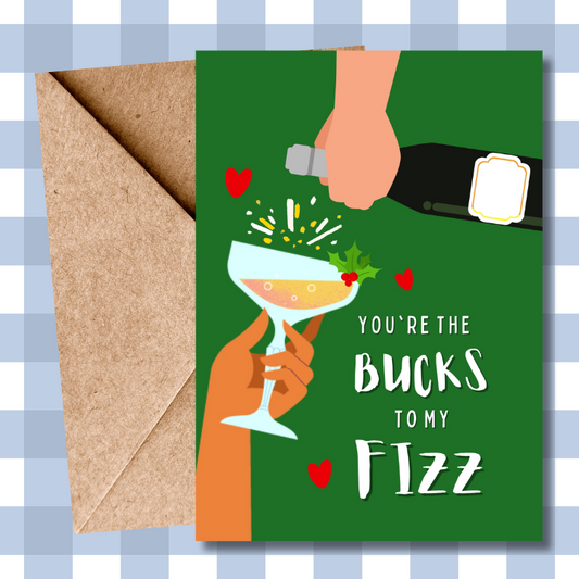 Prosecco lover Bucks Fizz themed Celebration Couple Chrismtas Card for him for her for husband for wife for partner for happy couple for all