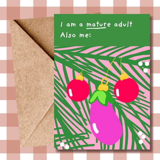 Festive Greetings Card with Playful Bauble Penis and Balls Illustration - Cheeky rude Christmas card for him, gift for her, gift for friend