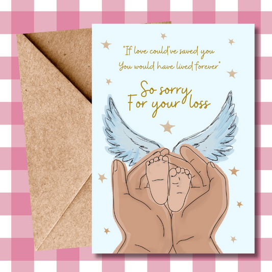 Heartfelt Stillbirth Condolence Card - "So Sorry for Your Loss" - Supportive Greetings for Baby Loss - angel wings illustration
