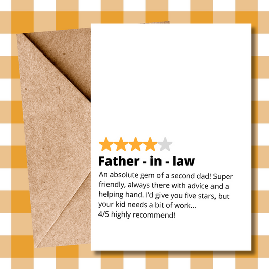 Funny Father in law, Father's Day Card, Star Rating Card, for Father in law, father in laws birthday card